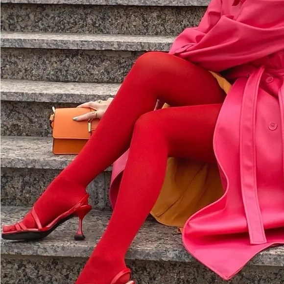 NWT velvet red stockings opaque winter tights fashion legs one size leggy DP - Picture 1 of 16